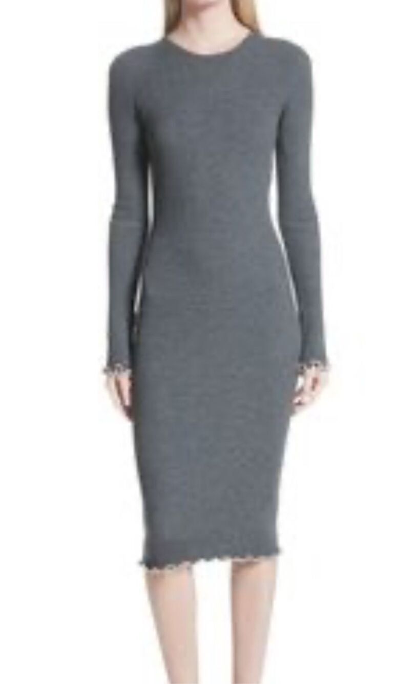Elizabeth and James DK HTR GREY /ALABASTER GREY ribbed sweater dress with white